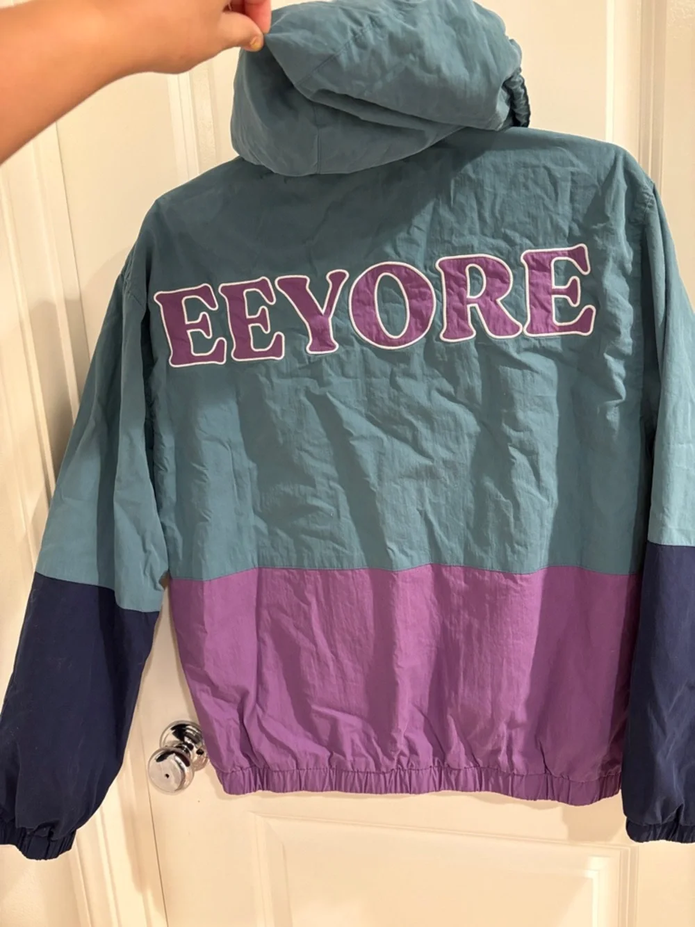 Euc Disney Eeyore Colorblock Hooded Windbreaker Jacket Teal Purple Size S